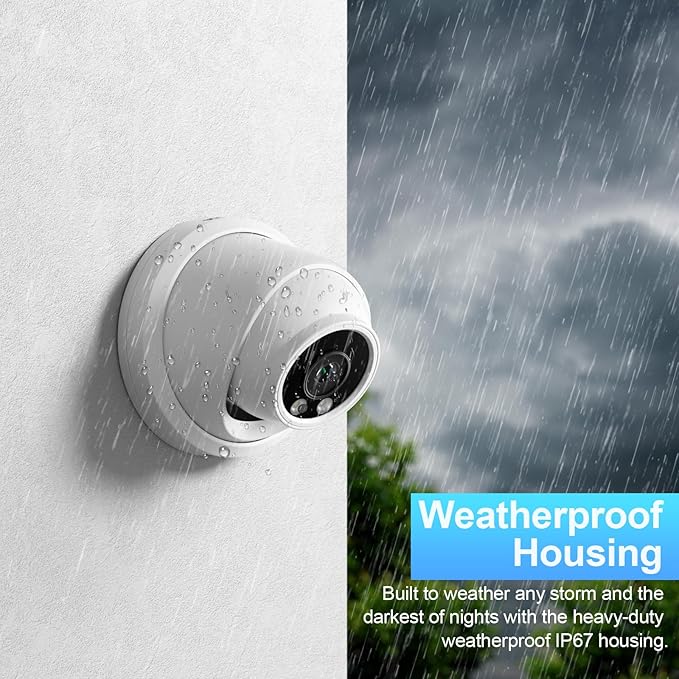 4MP PoE Camera Outdoor Indoor, Turret Wired Security IP Camera, Waterproof IP67, Human/Vehicle Detection, 2.8mm Lens Wide Angle 110°, Night Vision 100ft, Built-in Mic, IND4FR97A (White)