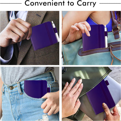 feela 6 Pack Pocket Mini Notebooks Bulk, Small Cute Memo Notepads Hardcover College Ruled Lined Journals with Pen Holder for School Business Work, with 6 Black Pens, 3.5”x 5.5”, A6, Purple