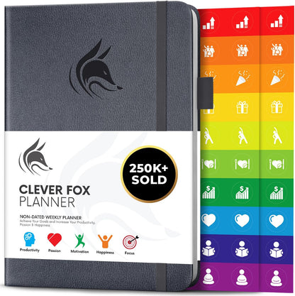 Clever Fox Planner – Undated Weekly & Monthly Planner for Productivity, Time Management & Goals – Organizer Journal – A5 (Silver Black)
