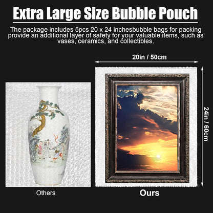 5 Pack Extra Large Bubble Pouches 20 * 24 Inch Clear Bubble Pouch Wrap Bags for Packing Shockproof Cushioning Wrap Bag for Shipping Moving Fragile Dishes China Plates Painting Fragile Items