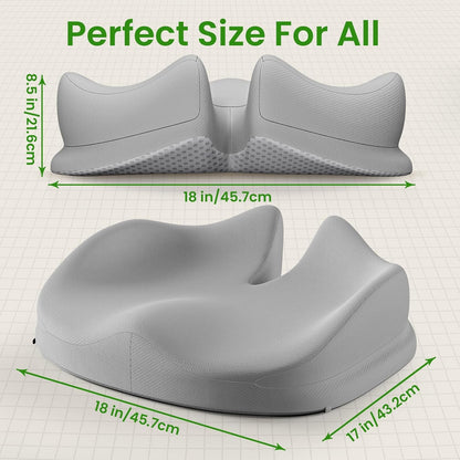 Benazcap Large Seat Cushion for Office Chair Memory Foam Coccyx Pain Relief Cushion Pillow for Back Support Non-Slip Seat Pad for Office Desk, Car Seat, Wheelchair, Sciatica-Grey