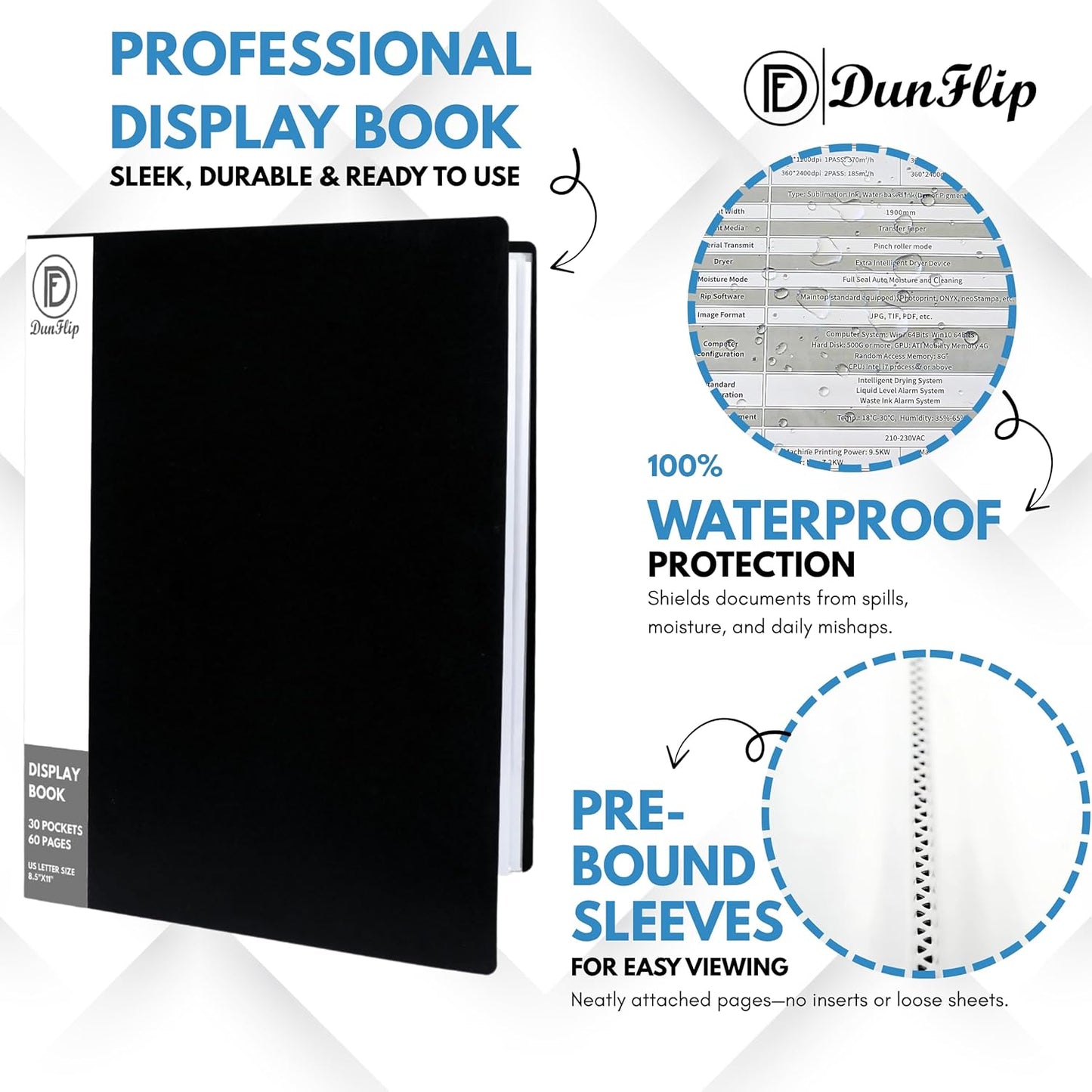 Presentation Binder with 30 Plastic Sleeves, 60 Pages 8.5x11 Display Book - Art Portfolio Organizer for Documents, Artworks, Certificates, Projects, Photos - Black