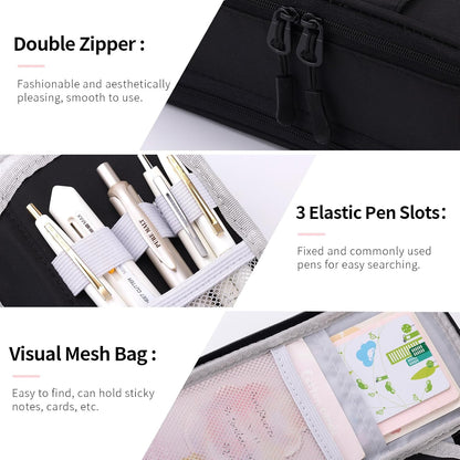 CICIMELON Large Pencil Case Big Storage Pen Pouch Bag with Compartment for School Supplies Office College Teen Boys Girls Adults, Upgraded Black