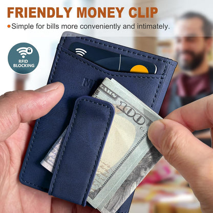 Airtag Wallet for Men- with Money Clip Gift Boxed, Magnetic Closure Slim Genuine Leather Front Pocket Wallet, 4.1"x 2.8", RFID Blocking
