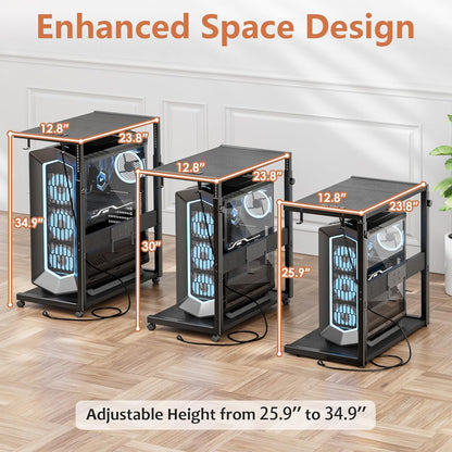 JANE EYRE PC Tower Stand - Adjustable Computer Tower Stand with Charging Station CPU Holder with Wheels for Home Office Gaming, Upgraded Larger Size 25.9" to 34.9" Height