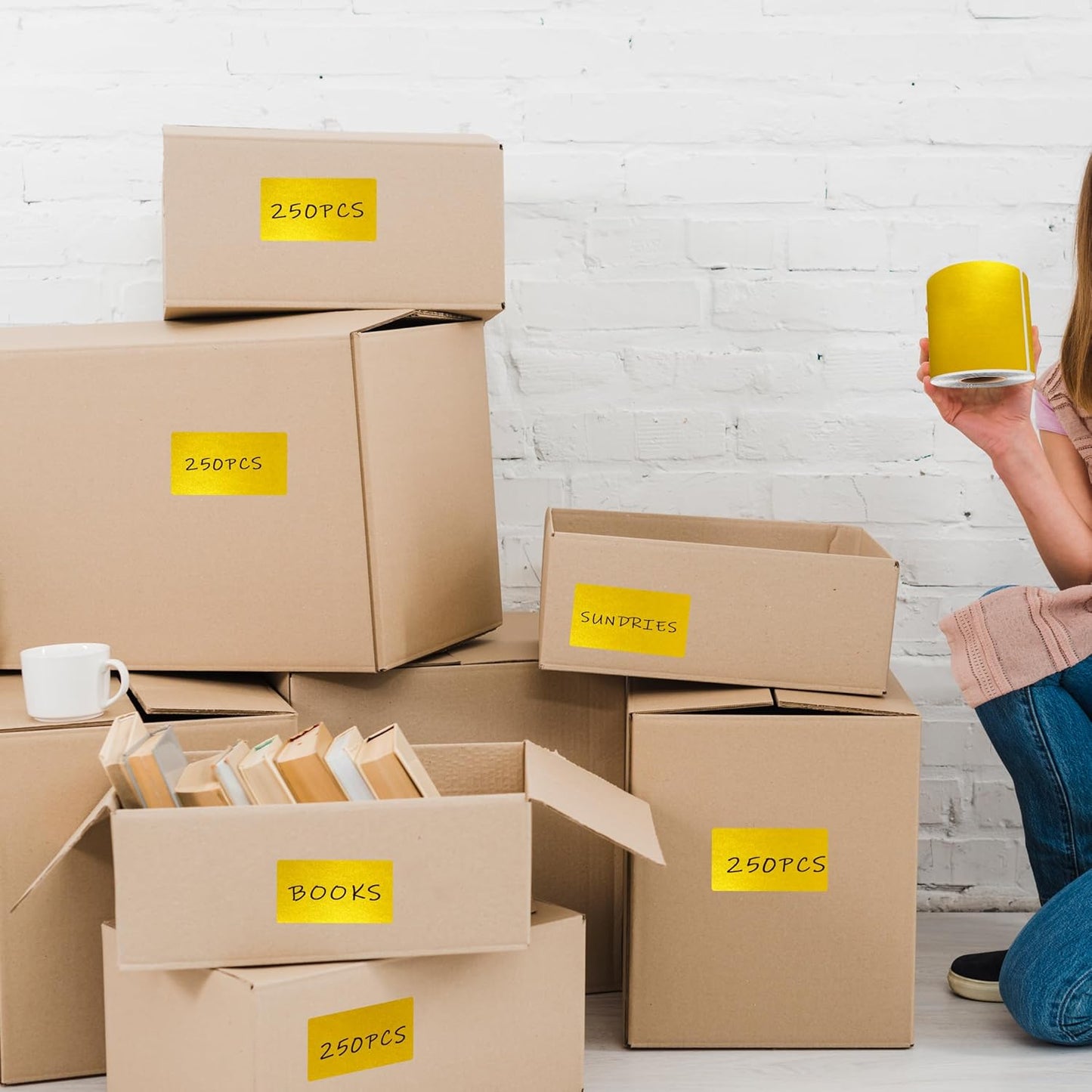 3 x 5 Inch 250Pcs Rectangle Color Coding Stickers,Strong Adhesion Easy to Write Label for Moving,Box Organization,Inventory,Business,Gold