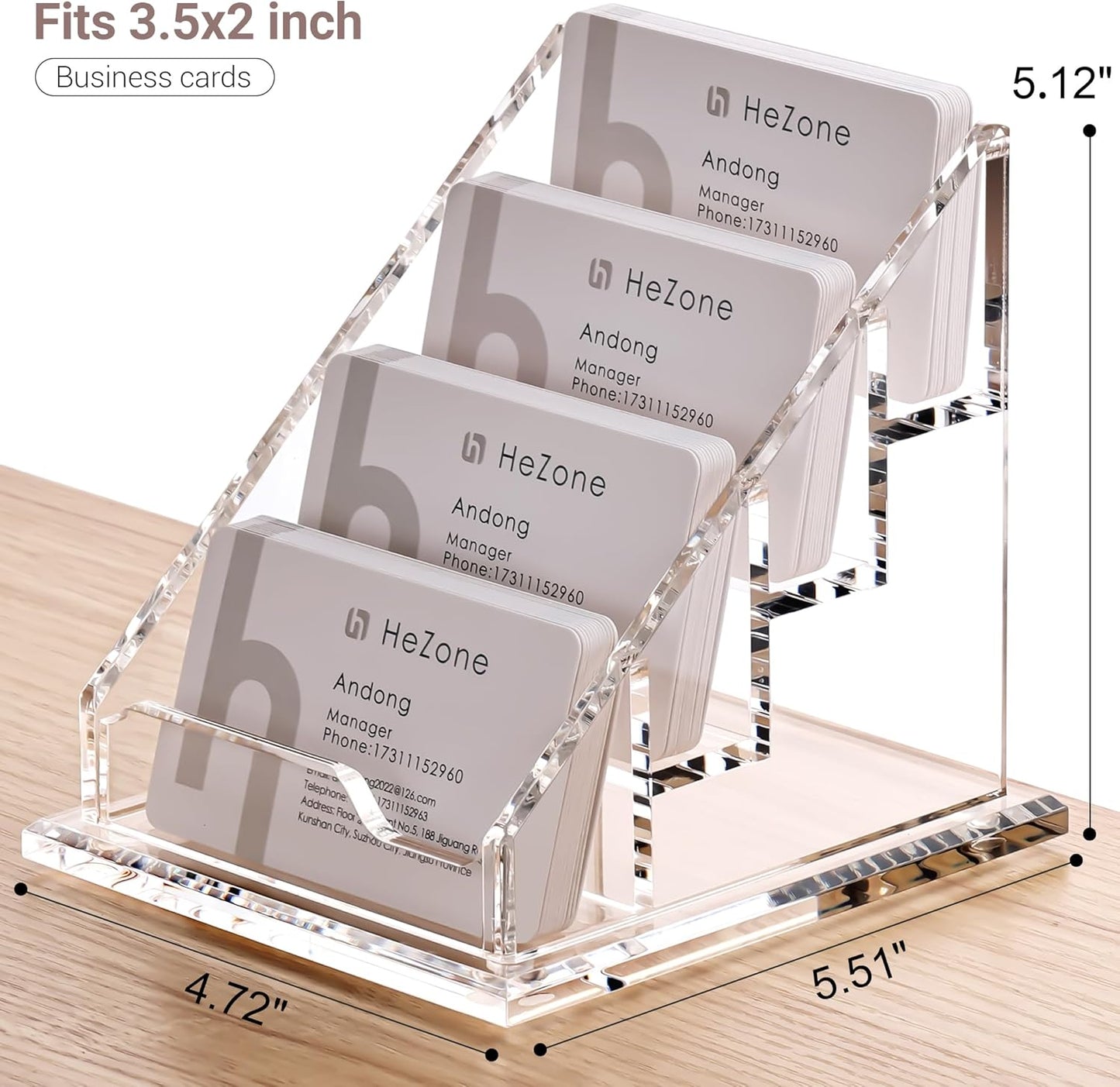Acrylic Card Holder Clear Horizontal Business Card Organizer Stand for Desk 4 Slots 4 Tier Business Cards Stand for Women and Men,Office Desk Accessories,Organize 200 Cards-1 Pack(4Slots-H)
