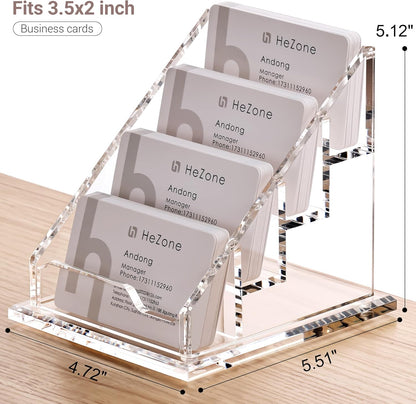 Acrylic Card Holder Clear Horizontal Business Card Organizer Stand for Desk 4 Slots 4 Tier Business Cards Stand for Women and Men,Office Desk Accessories,Organize 200 Cards-1 Pack(4Slots-H)