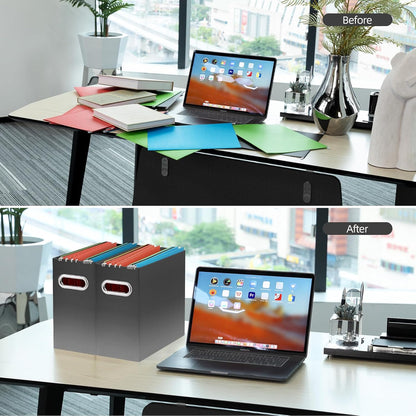 Oterri File Organizer, 4 Packs Small Storage Box, Cardboard File Folder Organizer, Collapsible File Box for Hanging File Folders Letter Size, Portable Filing Organizer with Handle (Gradient Dark Grey)