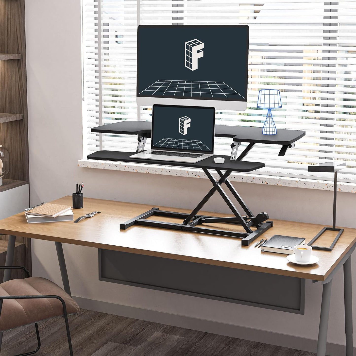 FLEXISPOT Sit to Stand up Desk Riser 42in Standing Desk Converter Height Adjustable Computer Workstation with Large Keyboard Tray Black