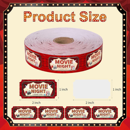 1000 Pcs Carnival Movie Tickets Roll Movie Night Theme Party Decorations Raffle Tickets Party Entry for Events Carnival Favors Supplies