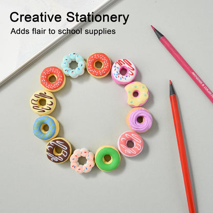 Donut Erasers for Kids Bulk, 24 Pieces 3D Cute Fun Food Erasers for Party Favors Classroom Prizes