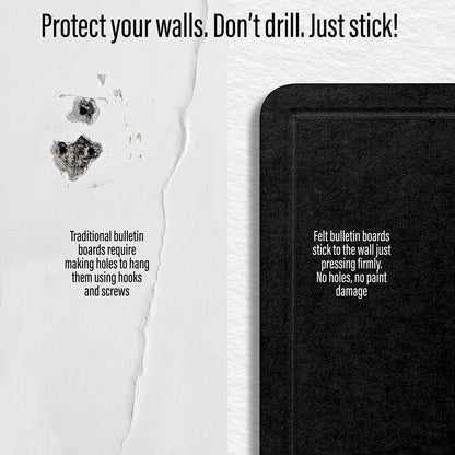 Large Bulletin Board 36 x 18 Inches - Foldable Felt Bulletin Board for Wall, Cork Board Alternative with 50 Color Pins & 6 Note Pads, Vision Board - Black