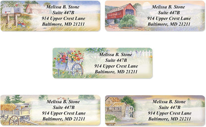 Rural America Assorted Country Scenes Personalized Return Address Labels with Dispenser - Roll of 250 Custom Labels