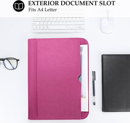 ProCase Portfolio Business Padfolio Folder with Zipper, Conference Meeting Executive File Legal Document Organizer with Pockets Letter Size A4 Writing Pad Notepad Padfolio -Magenta