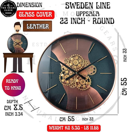 THE GEARS CLOCK 22'' Inch Real Moving Gear Wall Clock Sweden Line Uppsala (22 inches (55 cm))