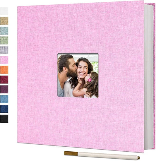 Vienrose Large Photo Album Self Adhesive for 4x6 8x10 10x12 Pictures Linen Scrapbook Album DIY 60 Blank Pages with A Metallic Pen