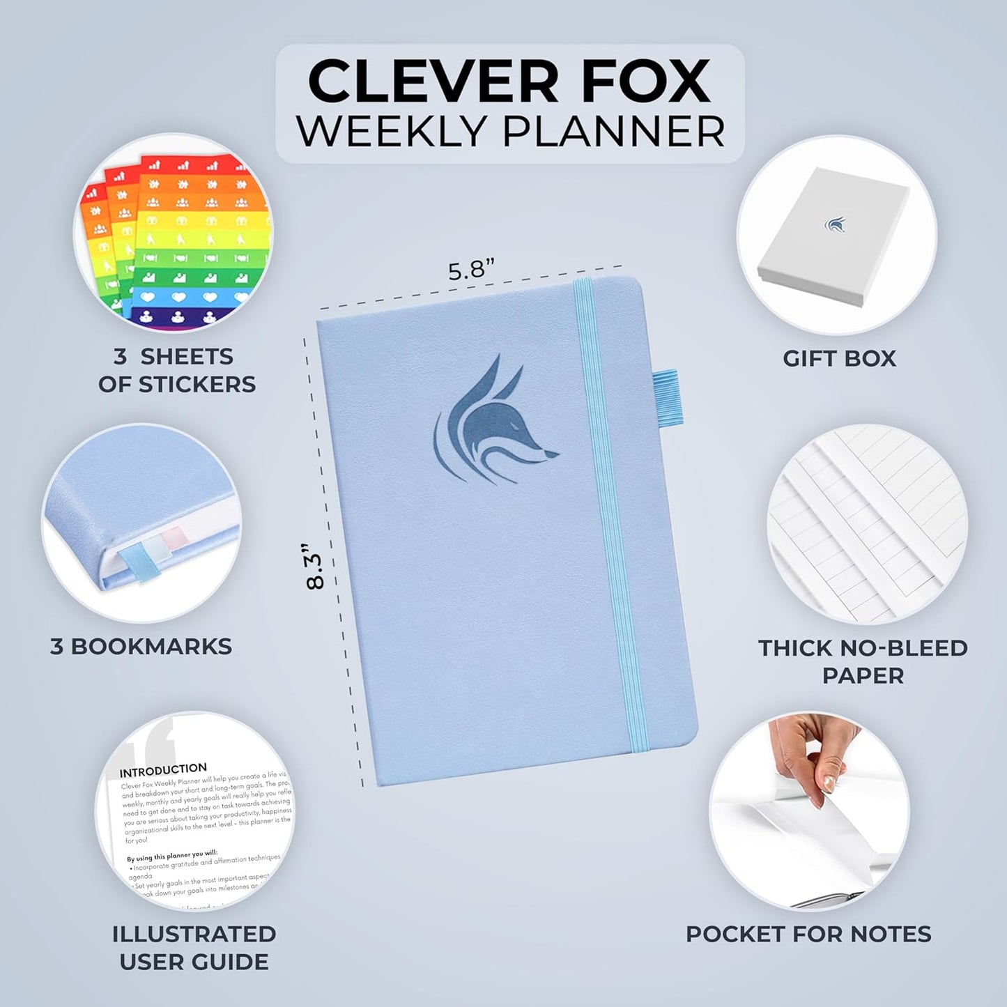 Clever Fox Planner – Undated Weekly & Monthly Planner for Productivity, Time Management & Goals – Organizer Journal – A5 (Periwinkle)