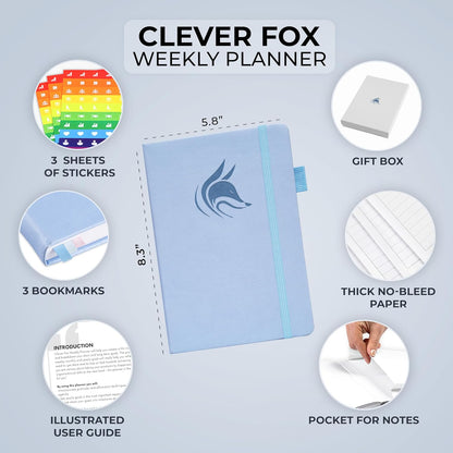 Clever Fox Planner – Undated Weekly & Monthly Planner for Productivity, Time Management & Goals – Organizer Journal – A5 (Periwinkle)