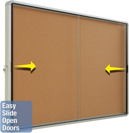 Quartet Enclosed Cork Bulletin Board, 56" x 39" or 18 Sheets, 2 Sliding Doors, Aluminum Frame (EISC3956)