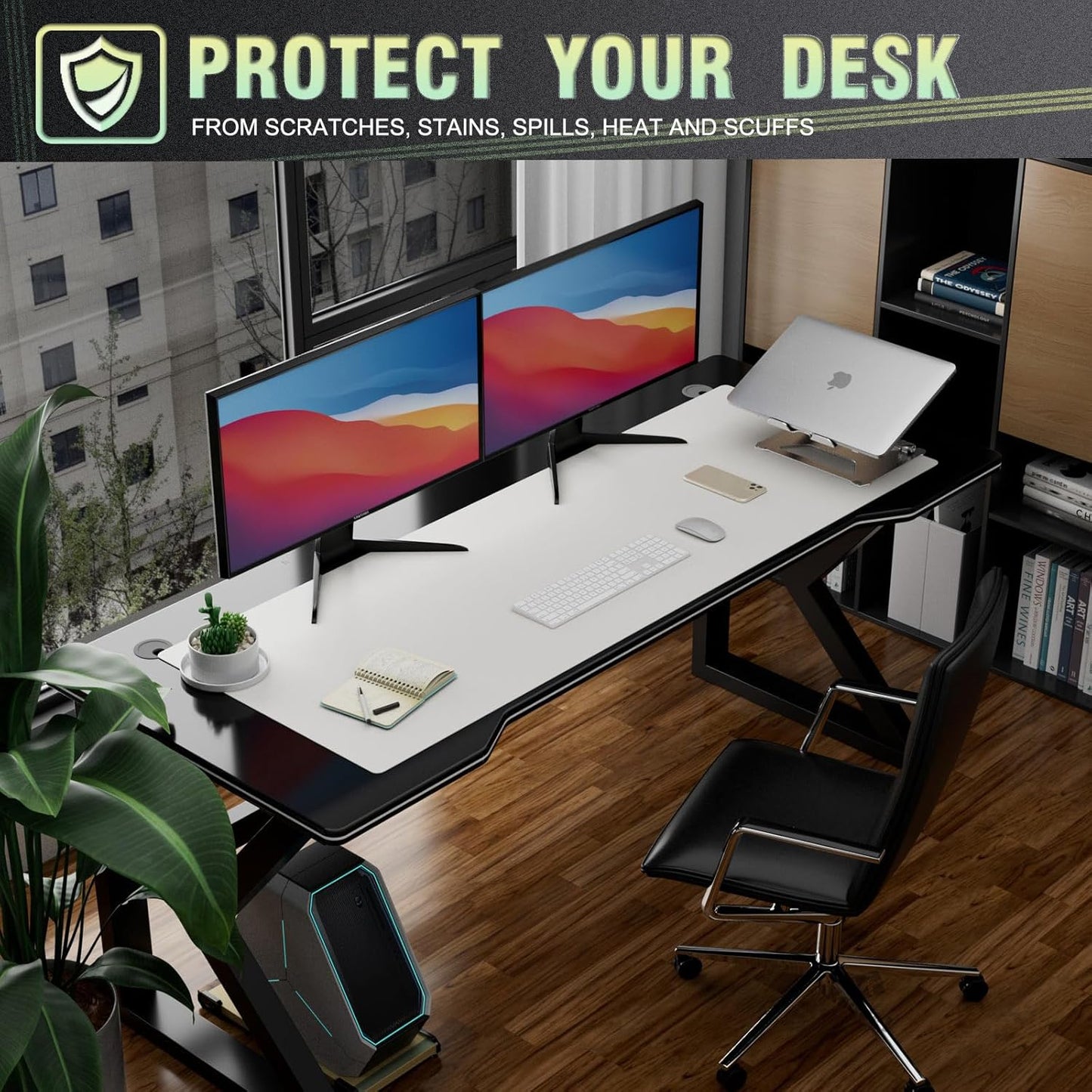K KNODEL Large Office Leather Desk Mat, Mouse and Keyboard Pad, Computer and Laptop Mat, Desktop Protector and Cover, Writing Pad and Blotter (47.2"x17", White)