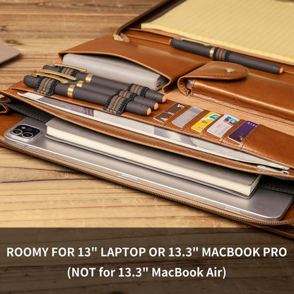 Personalized Genuine Leather Portfolio with Front Pocket for Men and Women, Custom Engraved Zippered Padfolio Binder for 8.5 x 11 Legal Pad Notebook, Professional Laptop Case, Brown, Oil Tanned