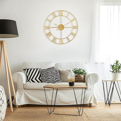 Large Wall Clock - 40cm/ 16 Inches Silent Non-Ticking, Battery Operated, Gold Vintage Decorative Modern Metal Wall Clocks for Living Room, Bedroom, Office, Farmhouse Decor