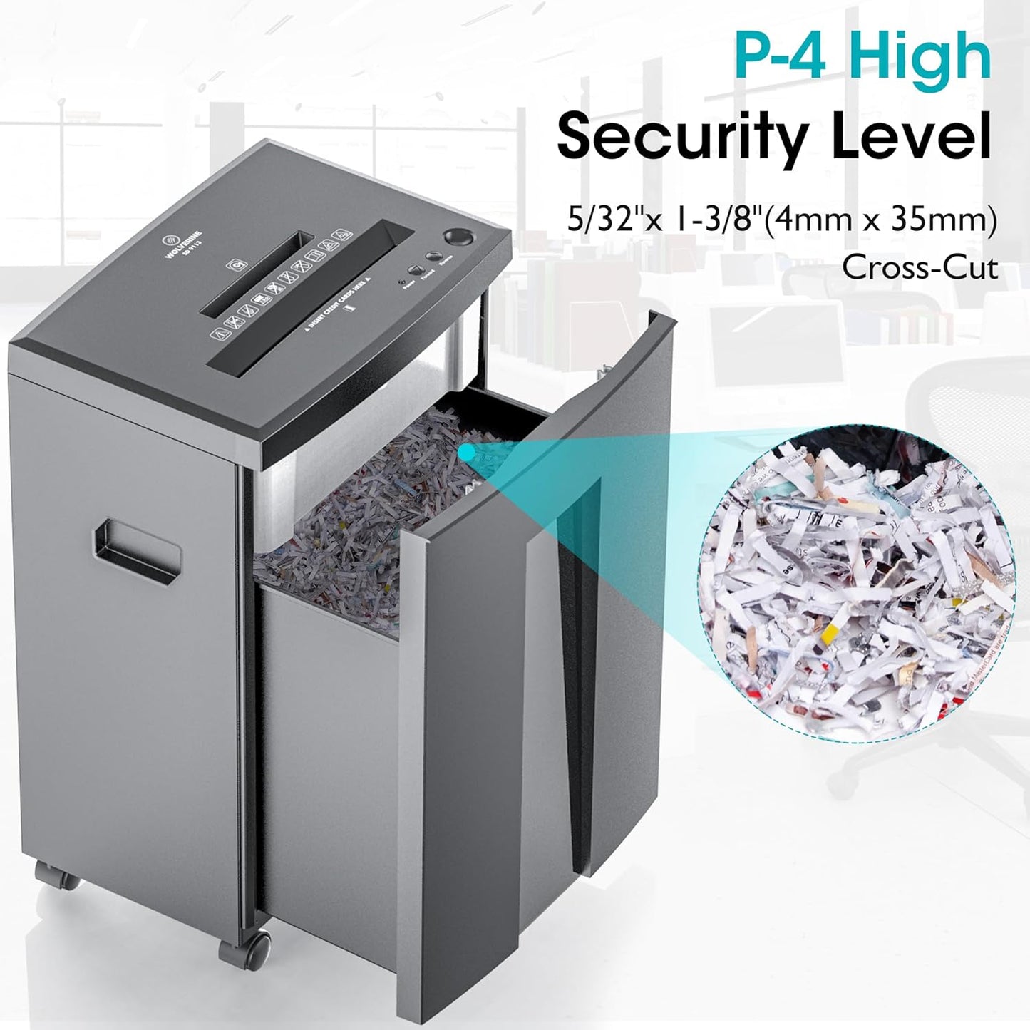 WOLVERINE 18-Sheet Shredders for Home Office Heavy Duty P-4 Security Level Crosscut Paper Shredder Paper/CD/Card Ultra Quiet Paper Shredder for Home with 6 Gallons Pullout Waste Bin SD9113(Grey ETL)