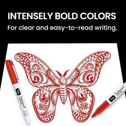 Permanent Markers Fine Tip, 30 Pack Red Quick-Drying and Fade-Resistant Permanent Markers Bulk Set for Writing and Drawing on Wood, Plastic, Metal, Glass, Stone, Ideal for Office School Supplies