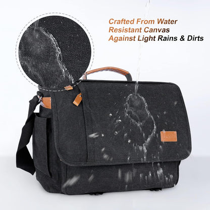 ESTARER Men Messenger Bag 15.6 inch, Water-resistant Canvas Computer Work Bag, Laptop Shoulder Bag Briefcase Satchel, Dark Grey