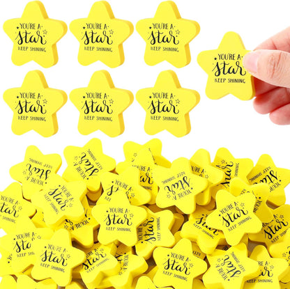 Spakon 50 Pcs Inspirational Star Erasers for Kids Bulk Cute Back to School Erasers 1.57" Fun Eraser for Classroom Prize You're A Star Yellow Motivational Gift for School Student Rewards