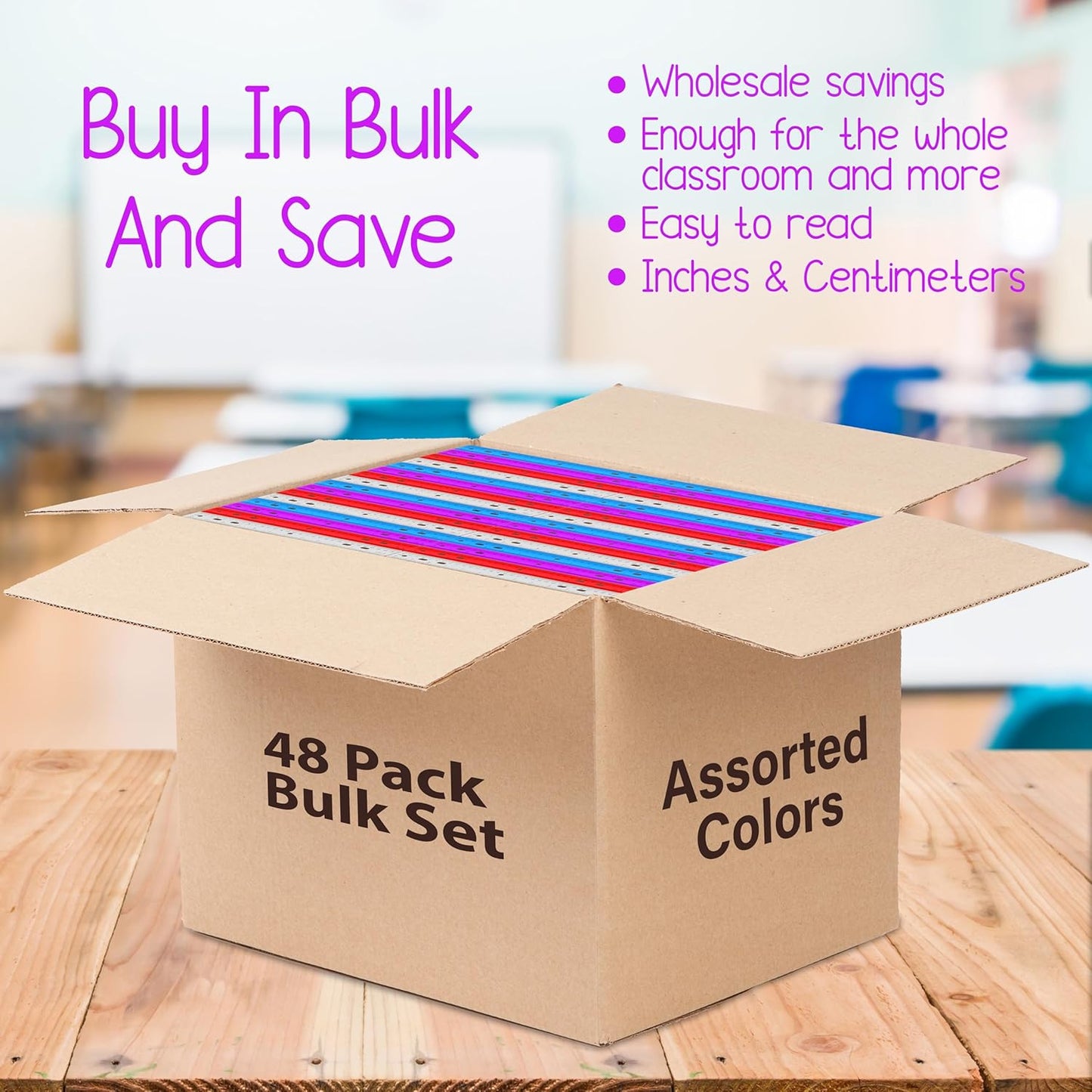 Rulers Bulk for Classroom (144 Bulk Pack) Plastic Ruler 12 Inch, Ruler with Centimeters and Inches, Rulers Bulk for Classroom, Bulk School Supplies Wholesale, Assorted Colors, (144 Pack Bulk)