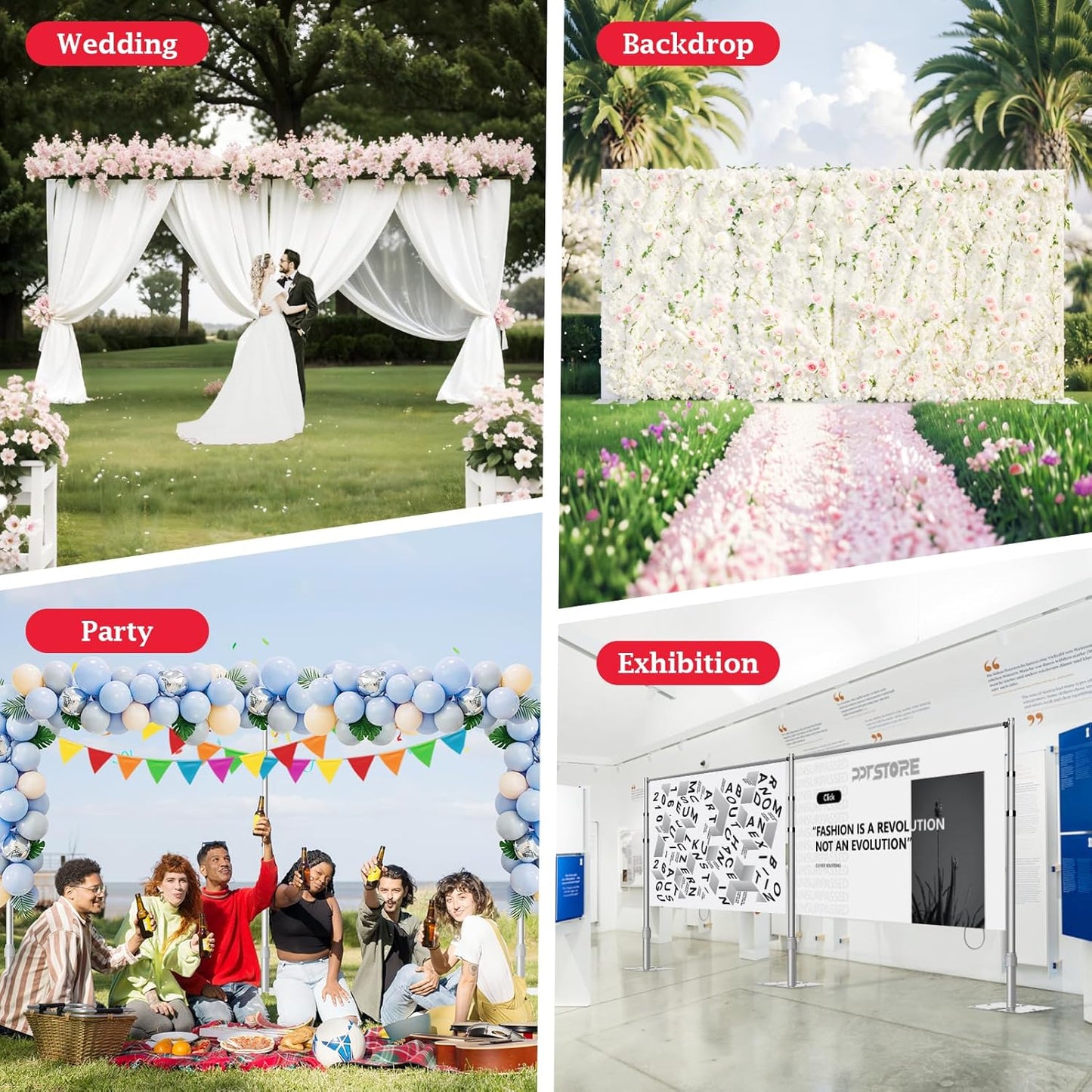 EMART Backdrop Stand Heavy Duty 12ftx20ft, Adjustable Pipe and Drape Photo Background Support Kit, Metal Frame with Flat Base for Wedding Birthday Party Banquet Decorations