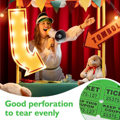 DGBDPACK 100 Raffle Tickets, 50/50 Double Ticket, Bold Numbers for Easy Reading, Ticket for Events, Entry, Class Reward & Prizes -Green