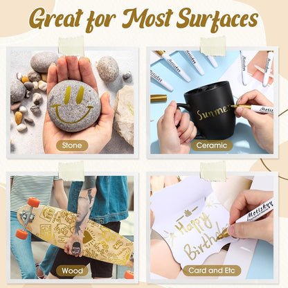 48 Pcs Metallic Permanent Markers Bulk Metallic Marker Pens Medium Tip Quick Dry Paint Pen for Classroom DIY Crafts Artist Illustration Gift Card Making(Gold)
