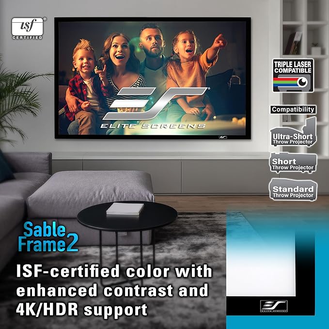 Elite Screens Sable Frame 2, 100-Inch Fixed Frame Projector Screen, 16:9 8K/4K Ultra HD & Active 3D Ready, ISF-Certified Material, Ideal for Home Theater, Office, and Indoor Presentations, ER100WH2