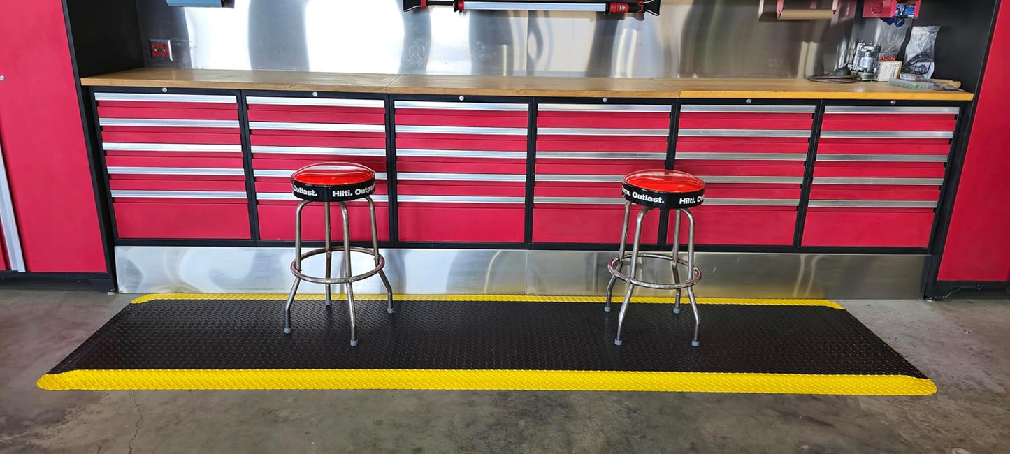 Rhino Mats, American Classic Diamond Anti-Fatigue Mats, Industrial Ergonomic Comfort Standing Mat for Work, Home, Garage, Office, Kitchen or Anywhere (Black/Yellow 1" Thick, 2 FT. x 16 FT.)