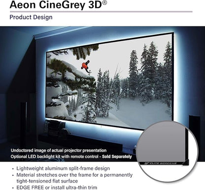Elite Screens Aeon CineGrey 3D, 92" Fixed Frame CLR/ALR Projector Screen 16:9, Standard Throw Projection, Edge Free Ceiling & Ambient Light Rejecting, Wall-Mounted, for Movie Home Theater, AR92DHD3