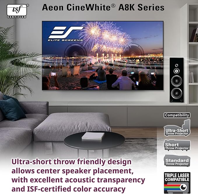 Elite Screens Aeon CineWhite A8K Wide, 138-INCH DIAG, 2.35:1 Aspect Ratio, Acoustically Transparent Perforated Weave, AR138CA8K-WIDE