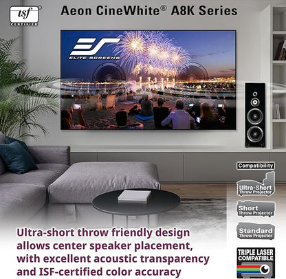 Elite Screens Aeon CineWhite A8K Wide, 158-INCH DIAG, 2.35:1 Aspect Ratio, Acoustically Transparent Perforated Weave, AR158CA8K-WIDE