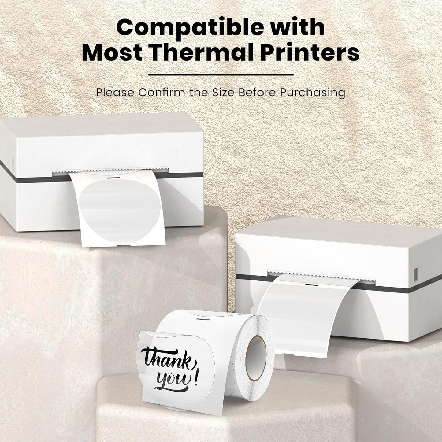 Clear Thermal Labels Round Vinyl 3 Inch Transparent Direct Printer Label Circle Self Adhesive Waterproof Decals Roll for Home Office Business QR Code Seal DIY Logo 200 PCS