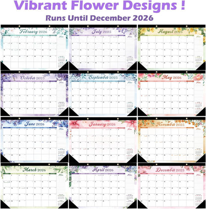Desk Calendar 2025-2026 Julian Date July 2025 to December 2026, 18 Month Calendar Large 17"x12" Student/Teacher/School Desk/Wall Hanging Calendar (Floral)