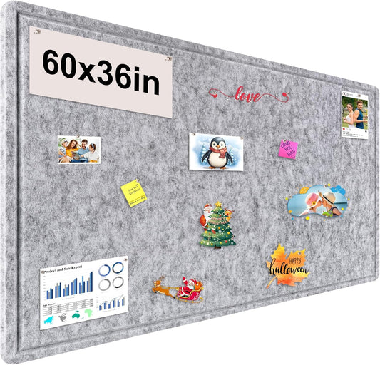 Large Bulletin Board, Foldable 60x36 Inches Cork Board Alternative, Large Felt Board Decorative Pin Board for Wall, Foldable Photo Board Self-Adhesive Vision Board with 36 Pushpins Light Gray