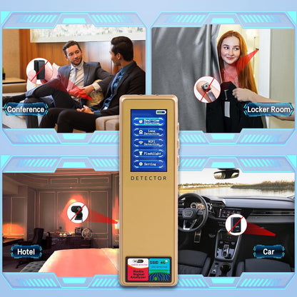 Hidden Bug Camera Detector,GPS Tracker RF Signal Scanner Listening Devices Finder Wireless for Travel,Car, Bathroom,Office, Hotel (Golden)