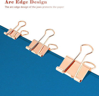 Large Rose Gold Binder Clips 1.6 inch 24 pcs, Capacity 0.66 Inch 41 mm fold Clips, Large Binder Clips, Paper Binder Clips, Large Paper Clips, Office Clips, Great Binder Clips