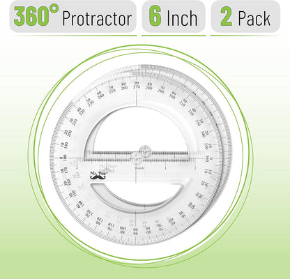 Mr. Pen- Protractor, Pack of 2, Protactor 360 Degree, Protractor Set, Protractor Ruler, Drafting Tools, Circle Protractor, Protractors Classroom Set, Large Protractor, Math Geometry Set