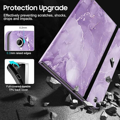 OKP Case for Samsug Galaxy Tab A9+ Plus 11 inch 2024(SM-X210/X216/X218), PU Leather Folio Cover with Multi-Angle Stand//Pen Holder, Auto Wake/Sleep Case for Galaxy A9+ 11" Tablet (Marble Purple)