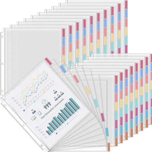 ReliThick 12 Set of 96 Pack Clear Sheet Protectors 8.5 x 11 Inch Page Protector for 3 Ring Binder with 8 Tabs Plastic Dividers for 3 Ring Binder, Insertable Index Page Divider Multicolor Tabs
