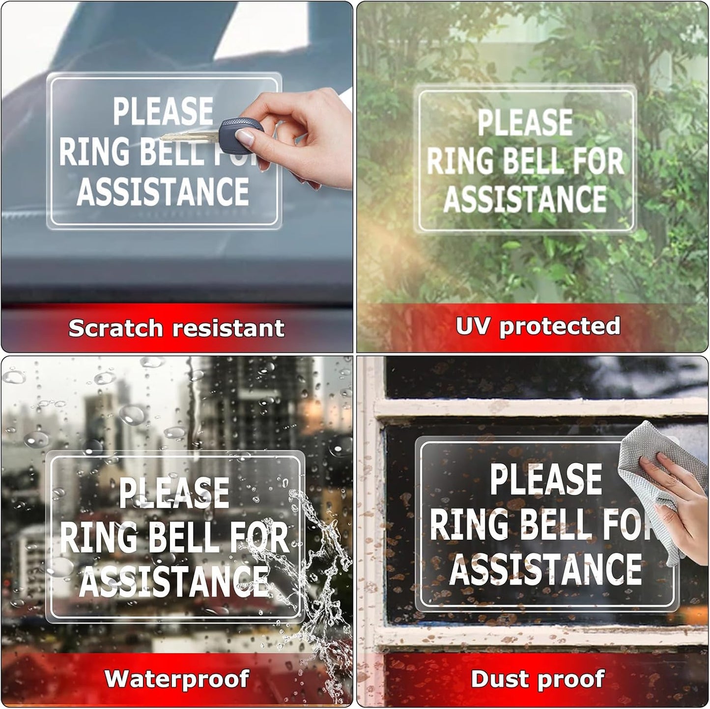 Please Ring Bell for Assistance Stickers 6 × 4 Inches Vinyl Removable Desk Service Self Adhesive Decals Hotel Reception Area Cling Wall or Door Sign Office Window 10 Pack