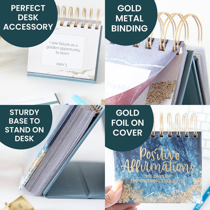 bloom daily planners Undated Perpetual Desk Easel/Inspirational Standing Flip Calendar - Motivational Page a Day - (5.25" x 5.5") - Positive Daily Affirmations